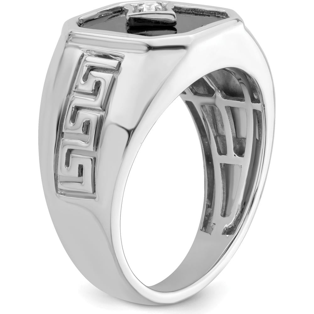 14K White Gold Onyx and Round Diamond Greek Key Design Men's Ring - 3.61 Carat Total Weight by 0