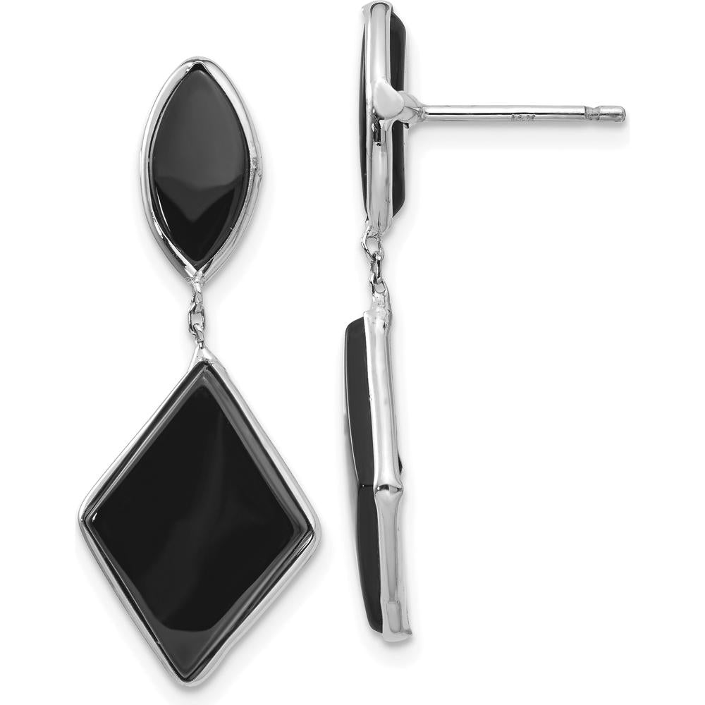 14K White Gold Onyx Dangle Earrings with Marquise and Diamond Shaped Stones - 3.56 Carat Total Onyx Weight by Oro Pregiato