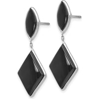 14K White Gold Onyx Dangle Earrings with Marquise and Diamond Shaped Stones - 3.56 Carat Total Onyx Weight by Oro Pregiato