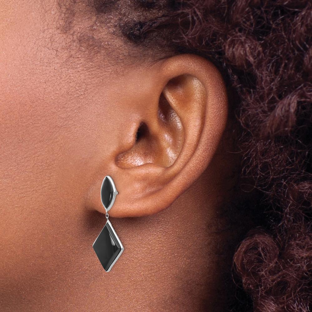 14K White Gold Onyx Dangle Earrings with Marquise and Diamond Shaped Stones - 3.56 Carat Total Onyx Weight by Oro Pregiato