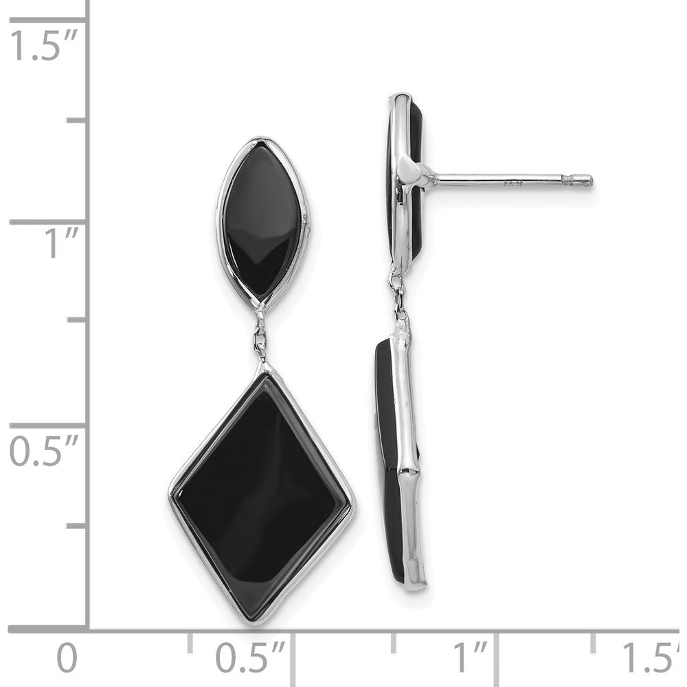14K White Gold Onyx Dangle Earrings with Marquise and Diamond Shaped Stones - 3.56 Carat Total Onyx Weight by Oro Pregiato