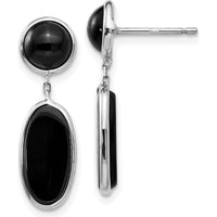 14K White Gold Onyx Oval Drop Earrings with Rhodium-Plated Finish - 1 Carat Total Gem Weight by Oro Pregiato