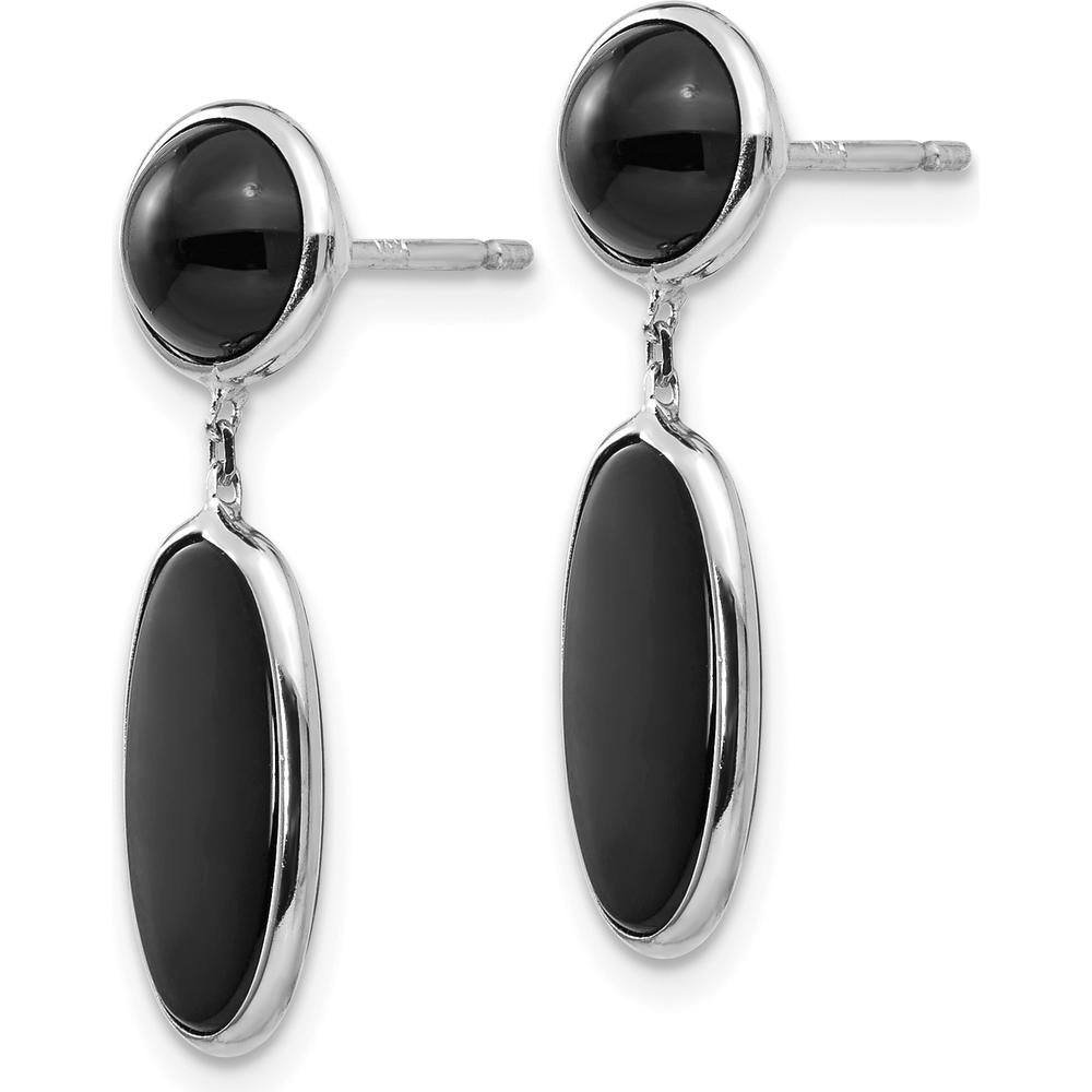 14K White Gold Onyx Oval Drop Earrings with Rhodium-Plated Finish - 1 Carat Total Gem Weight by Oro Pregiato