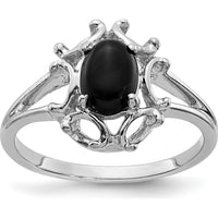 14K White Gold Onyx Ring with Tapered Band and Cabochon Cut Onyx - 7x5mm Oval Stone by Oro Pregiato
