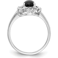 14K White Gold Onyx Ring with Tapered Band and Cabochon Cut Onyx - 7x5mm Oval Stone by Oro Pregiato