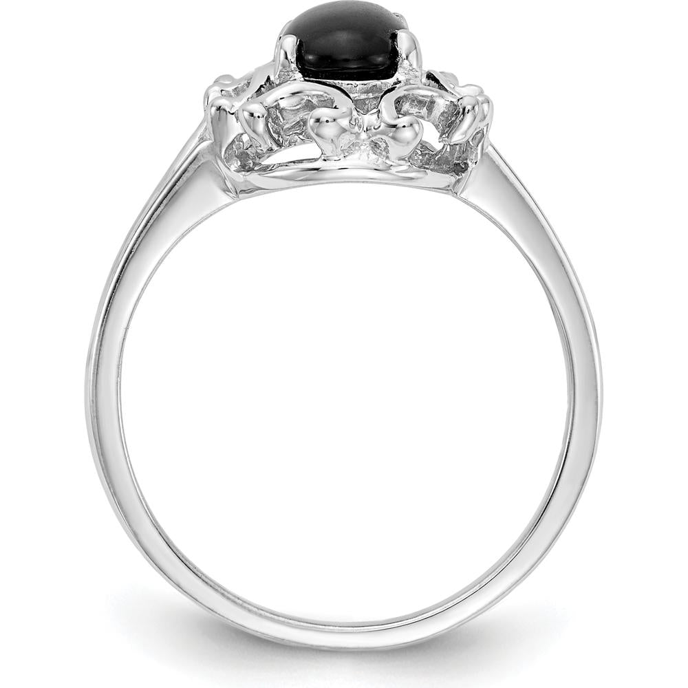 14K White Gold Onyx Ring with Tapered Band and Cabochon Cut Onyx - 7x5mm Oval Stone by Oro Pregiato