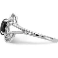 14K White Gold Onyx Ring with Tapered Band and Cabochon Cut Onyx - 7x5mm Oval Stone by Oro Pregiato