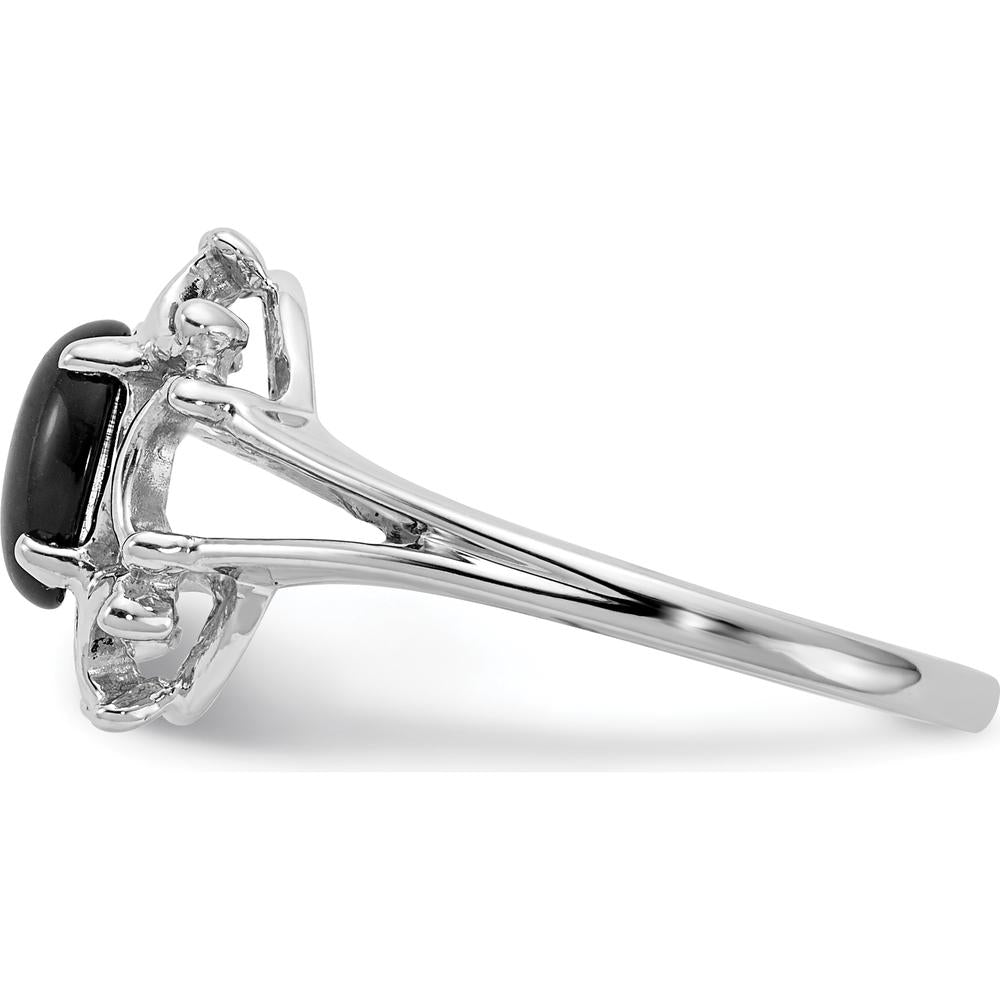 14K White Gold Onyx Ring with Tapered Band and Cabochon Cut Onyx - 7x5mm Oval Stone by Oro Pregiato