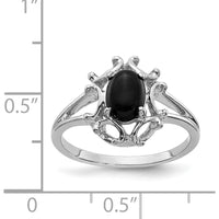 14K White Gold Onyx Ring with Tapered Band and Cabochon Cut Onyx - 7x5mm Oval Stone by Oro Pregiato