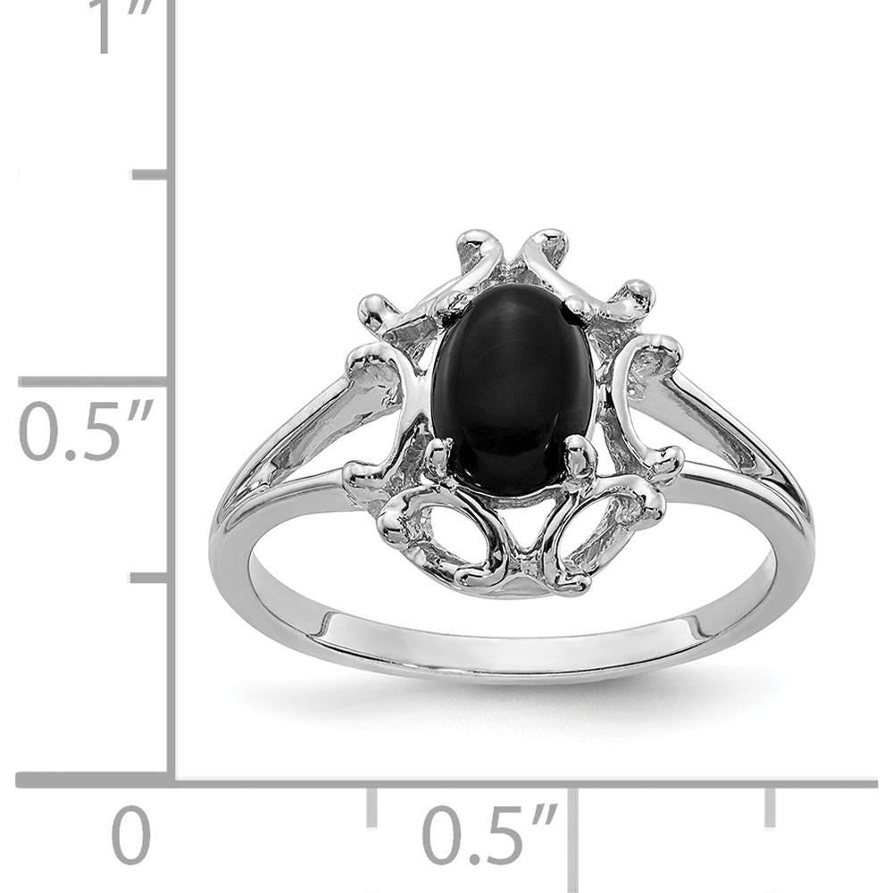 14K White Gold Onyx Ring with Tapered Band and Cabochon Cut Onyx - 7x5mm Oval Stone by Oro Pregiato