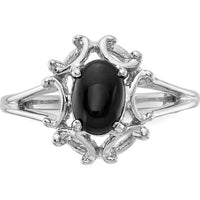 14K White Gold Onyx Ring with Tapered Band and Cabochon Cut Onyx - 7x5mm Oval Stone by Oro Pregiato