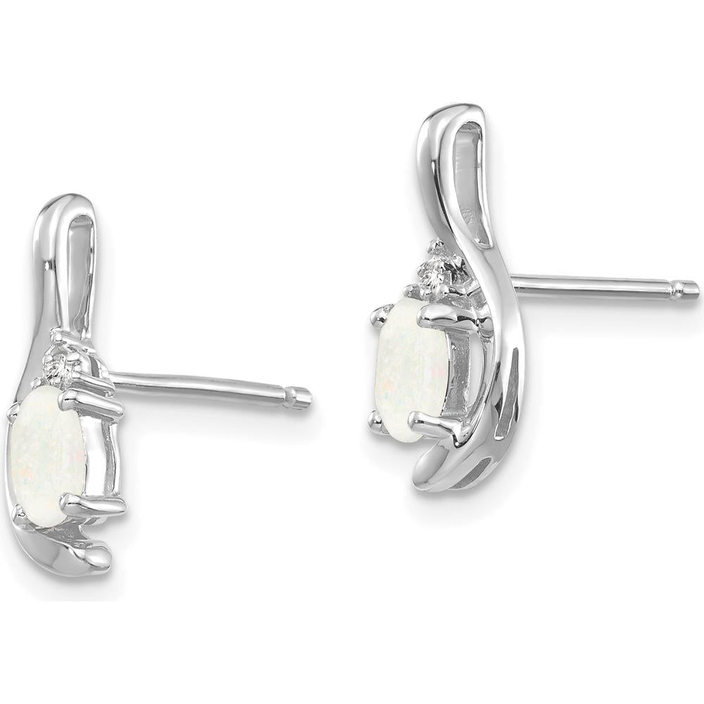 14K White Gold Opal and Diamond Drop Earrings - 0.293 Carat Total Opal Weight, 0.005 Carat Total Diamond Weight by Oro Pregiato