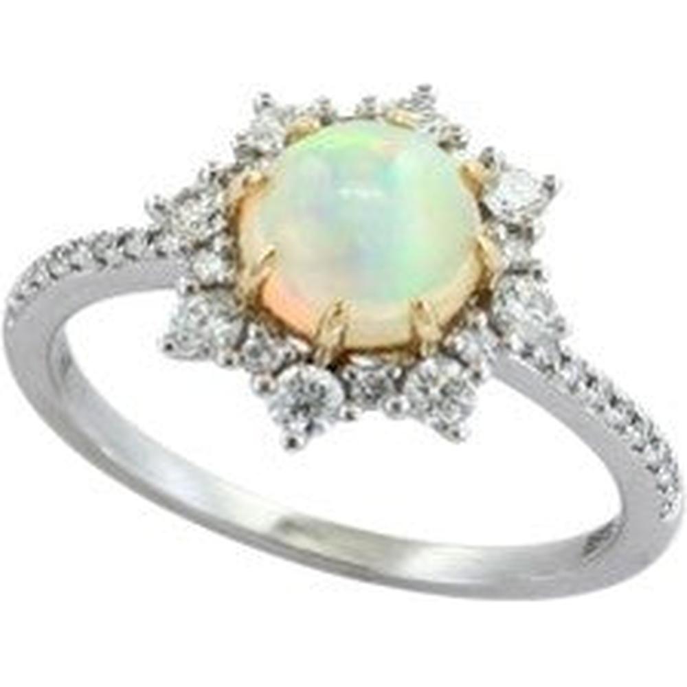 14K White Gold Opal and Diamond Halo Ring - 1.39 Carat Total Weight