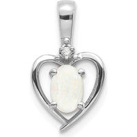 14K White Gold Opal and Diamond Heart Pendant - 0.55 Carat Opal, 0.007 Carat Diamond by Oro Pregiato