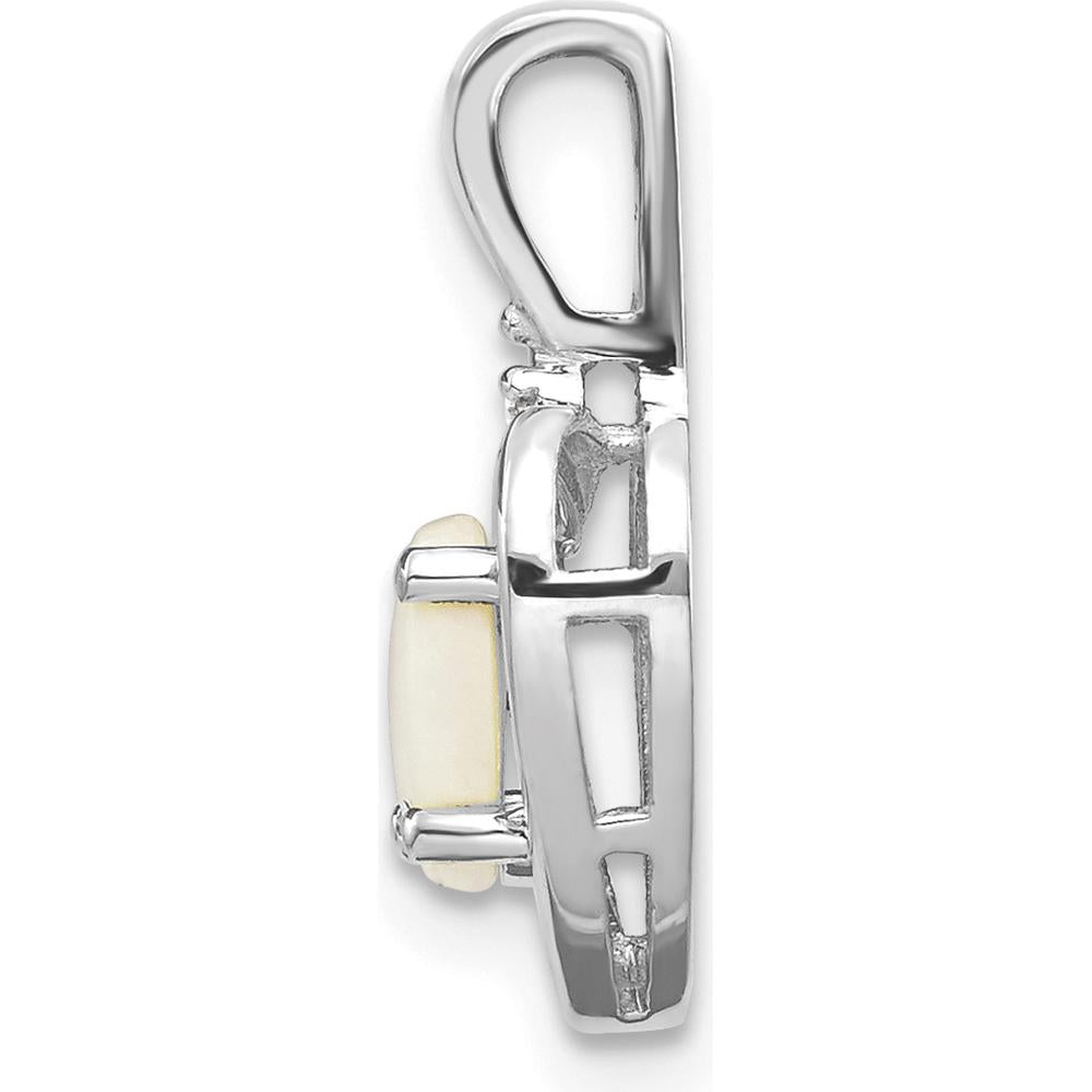 14K White Gold Opal and Diamond Heart Pendant - 0.55 Carat Opal, 0.007 Carat Diamond by Oro Pregiato