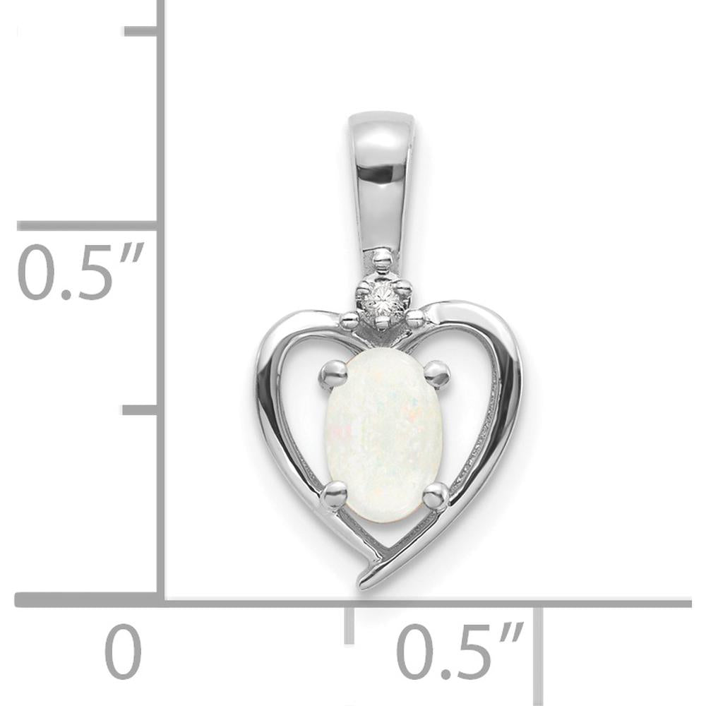 14K White Gold Opal and Diamond Heart Pendant - 0.55 Carat Opal, 0.007 Carat Diamond by Oro Pregiato