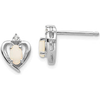 14K White Gold Opal and Diamond Heart Post Earrings - 0.293 Carat Opal & 0.005 Carat Diamond by Oro Pregiato