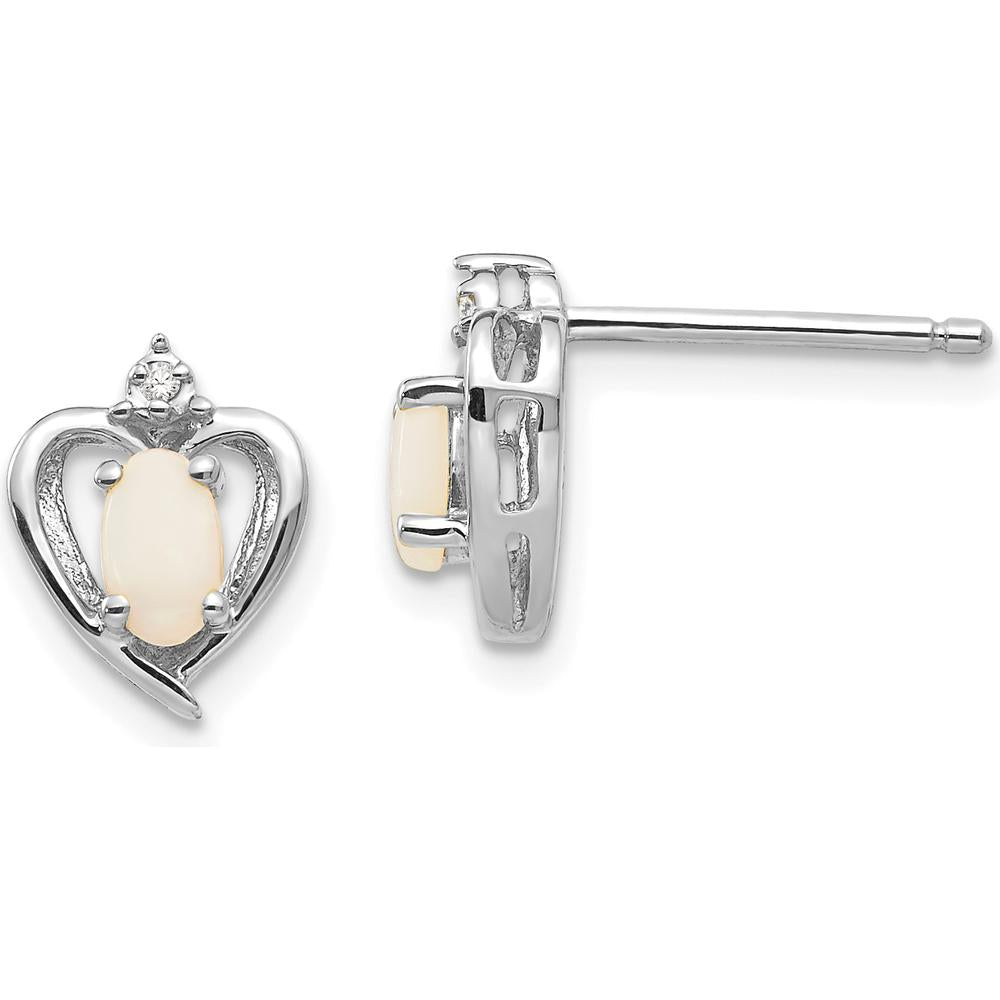14K White Gold Opal and Diamond Heart Post Earrings - 0.293 Carat Opal & 0.005 Carat Diamond by Oro Pregiato