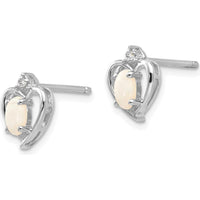14K White Gold Opal and Diamond Heart Post Earrings - 0.293 Carat Opal & 0.005 Carat Diamond by Oro Pregiato