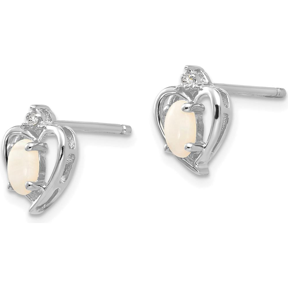 14K White Gold Opal and Diamond Heart Post Earrings - 0.293 Carat Opal & 0.005 Carat Diamond by Oro Pregiato
