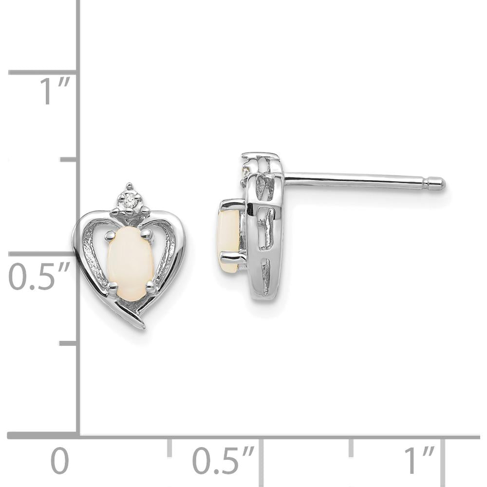 14K White Gold Opal and Diamond Heart Post Earrings - 0.293 Carat Opal & 0.005 Carat Diamond by Oro Pregiato