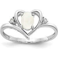 14K White Gold Opal and Diamond Heart Ring with Oval Opal - 0.55 Carat Total Opal Weight by Oro Pregiato