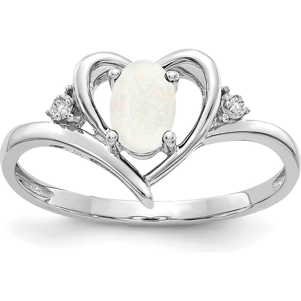 14K White Gold Opal and Diamond Heart Ring with Oval Opal - 0.55 Carat Total Opal Weight by Oro Pregiato