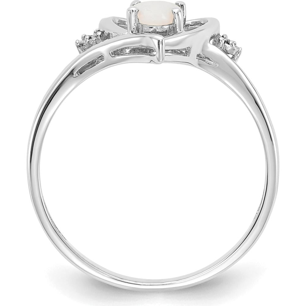 14K White Gold Opal and Diamond Heart Ring with Oval Opal - 0.55 Carat Total Opal Weight by Oro Pregiato