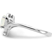 14K White Gold Opal and Diamond Heart Ring with Oval Opal - 0.55 Carat Total Opal Weight by Oro Pregiato
