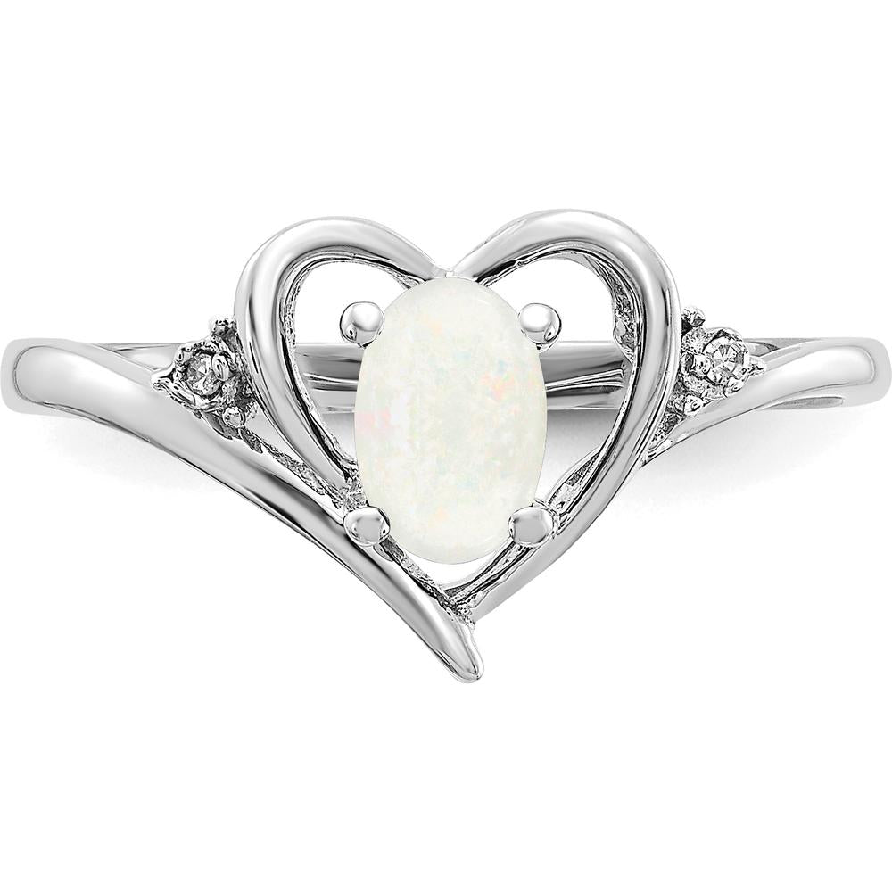 14K White Gold Opal and Diamond Heart Ring with Oval Opal - 0.55 Carat Total Opal Weight by Oro Pregiato