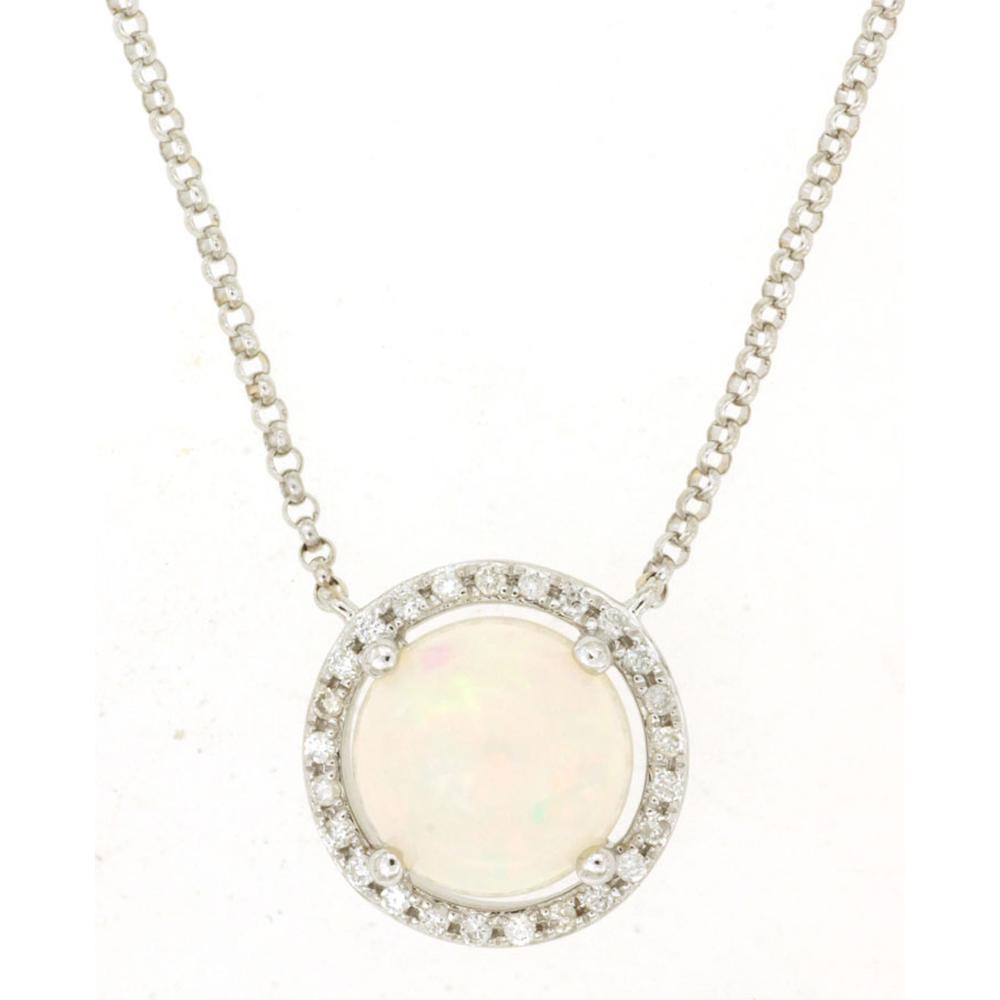 14K White Gold Opal & Diamond Pendant Necklace - 1.34 Carats Total Weight