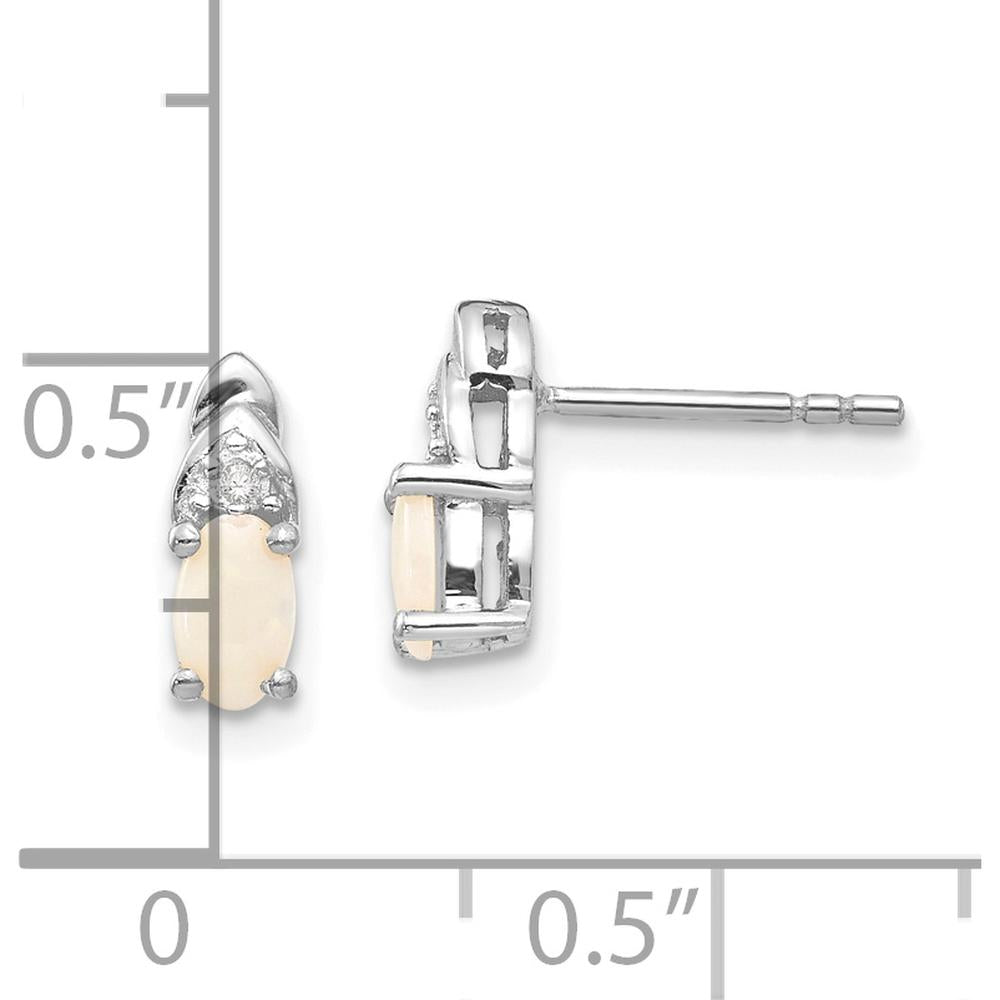 14K White Gold Opal and Diamond Post Earrings - 0.293 Carat Total Opal Weight, 0.01 Carat Total Diamond Weight by Oro Pregiato