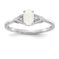 14K White Gold Opal and Diamond Ring with Oval Opal and Round Diamond Accents - 0.55 Carat Total Opal Weight by Oro Pregiato