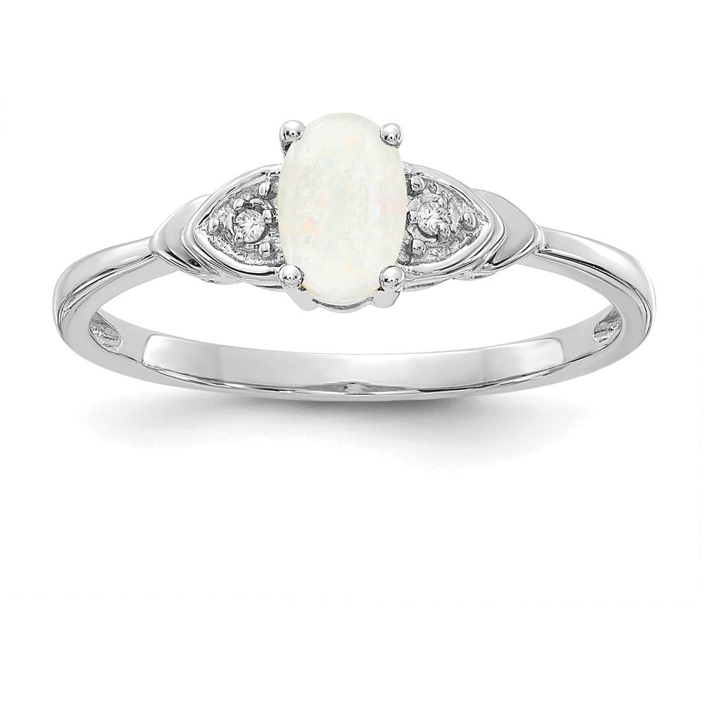 14K White Gold Opal and Diamond Ring with Oval Opal and Round Diamond Accents - 0.55 Carat Total Opal Weight by Oro Pregiato