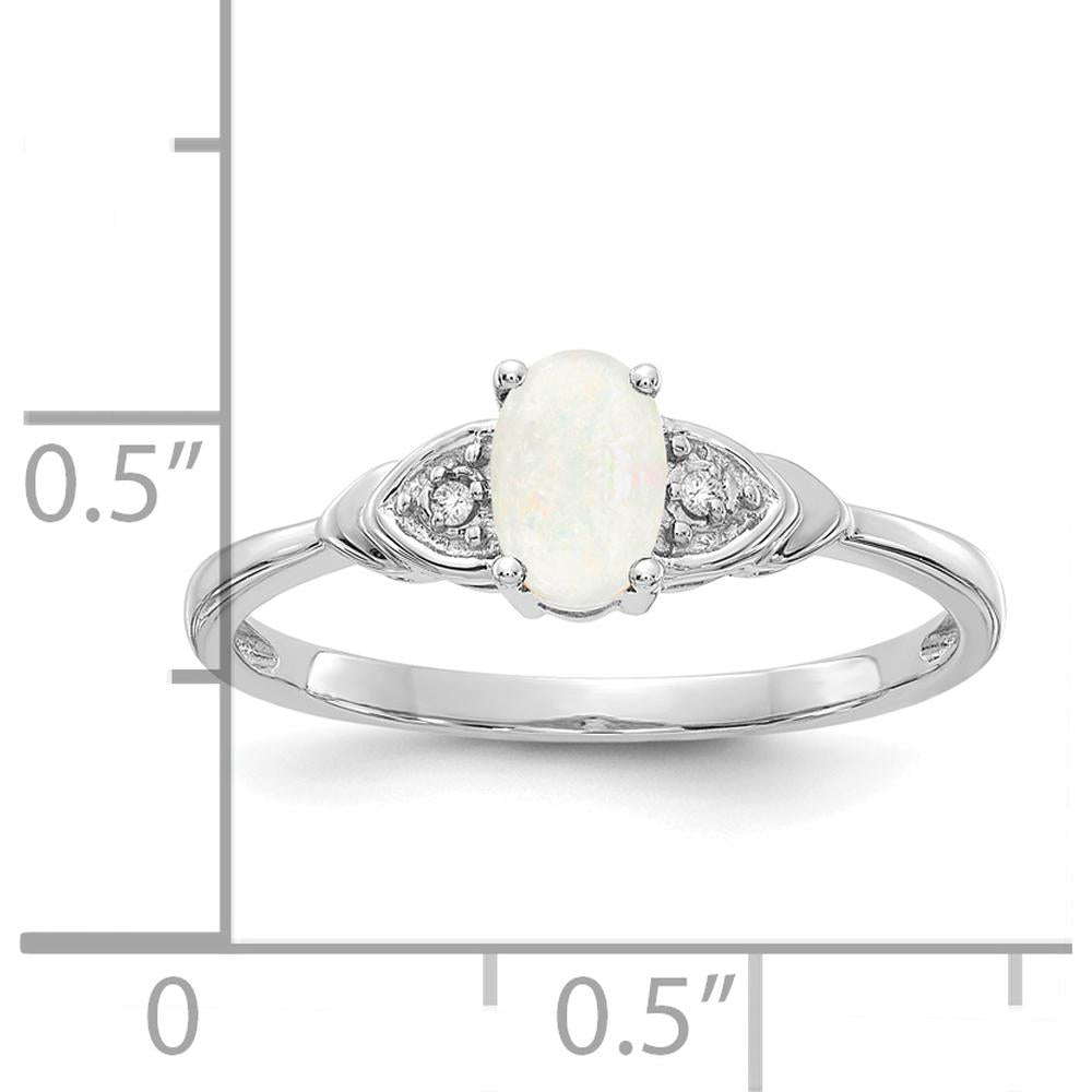 14K White Gold Opal and Diamond Ring with Oval Opal and Round Diamond Accents - 0.55 Carat Total Opal Weight by Oro Pregiato