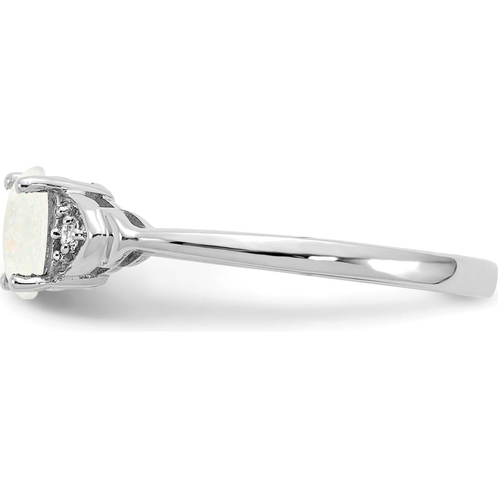 14K White Gold Opal and Diamond Ring with Oval Opal and Round Diamond Accents - 0.55 Carat Total Opal Weight by Oro Pregiato