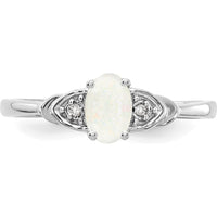 14K White Gold Opal and Diamond Ring with Oval Opal and Round Diamond Accents - 0.55 Carat Total Opal Weight by Oro Pregiato