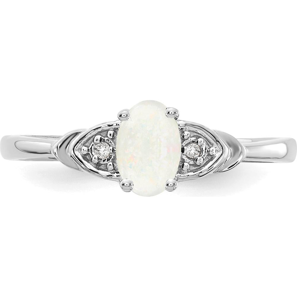 14K White Gold Opal and Diamond Ring with Oval Opal and Round Diamond Accents - 0.55 Carat Total Opal Weight by Oro Pregiato