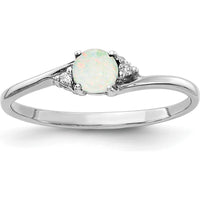14K White Gold Opal and Diamond Ring with Round Faceted Diamonds - 0.17 Carat Total Weight by Monteluci Fine Jewelry