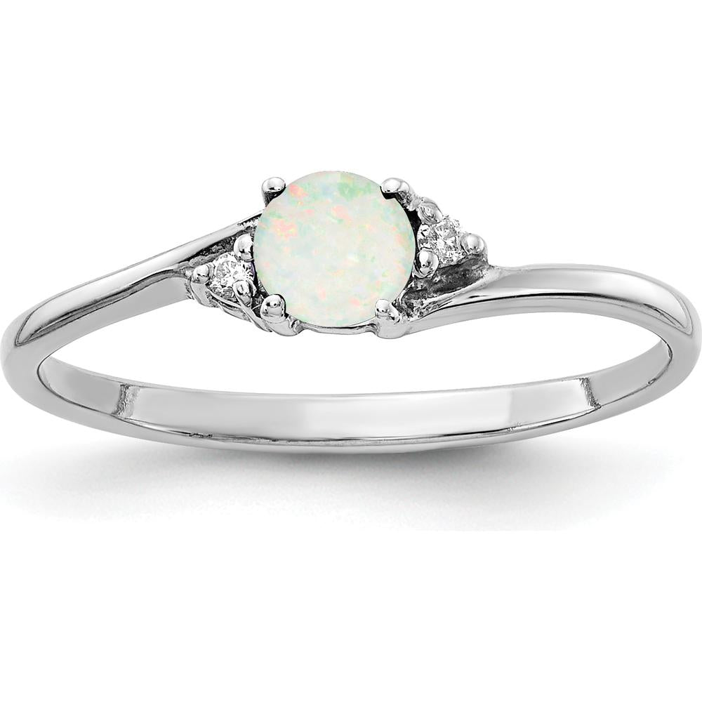 14K White Gold Opal and Diamond Ring with Round Faceted Diamonds - 0.17 Carat Total Weight by Monteluci Fine Jewelry