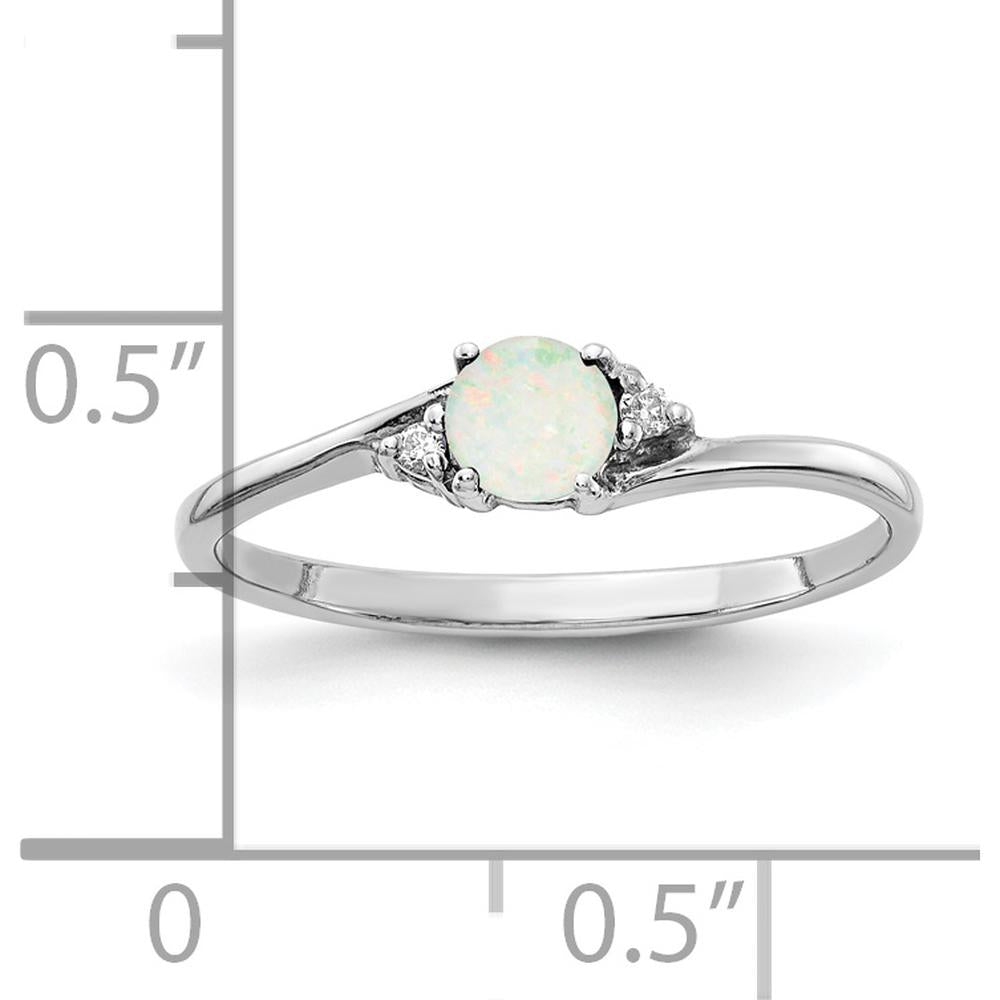 14K White Gold Opal and Diamond Ring with Round Faceted Diamonds - 0.17 Carat Total Weight by Monteluci Fine Jewelry