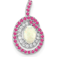 14K White Gold Opal and Pink Tourmaline Pendant with Round Diamond Accents - 0.26 Carat Opal, 0.16 Carat Pink Tourmaline, 0.012 Carat Diamond by Oro Pregiato