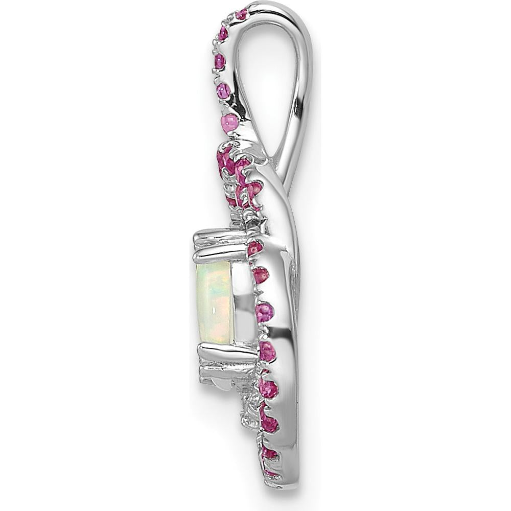 14K White Gold Opal and Pink Tourmaline Pendant with Round Diamond Accents - 0.26 Carat Opal, 0.16 Carat Pink Tourmaline, 0.012 Carat Diamond by Oro Pregiato