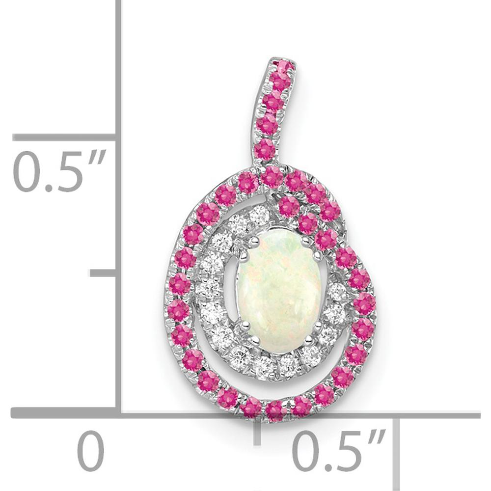 14K White Gold Opal and Pink Tourmaline Pendant with Round Diamond Accents - 0.26 Carat Opal, 0.16 Carat Pink Tourmaline, 0.012 Carat Diamond by Oro Pregiato