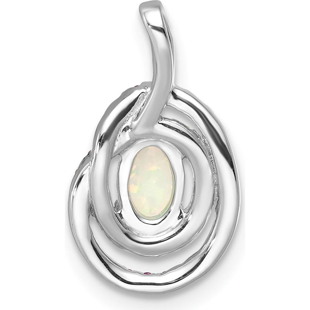 14K White Gold Opal and Pink Tourmaline Pendant with Round Diamond Accents - 0.26 Carat Opal, 0.16 Carat Pink Tourmaline, 0.012 Carat Diamond by Oro Pregiato