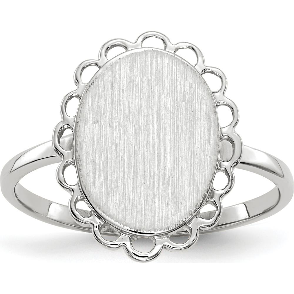 14K White Gold Open Back Signet Ring with Polished & Brushed Satin Finish by 0