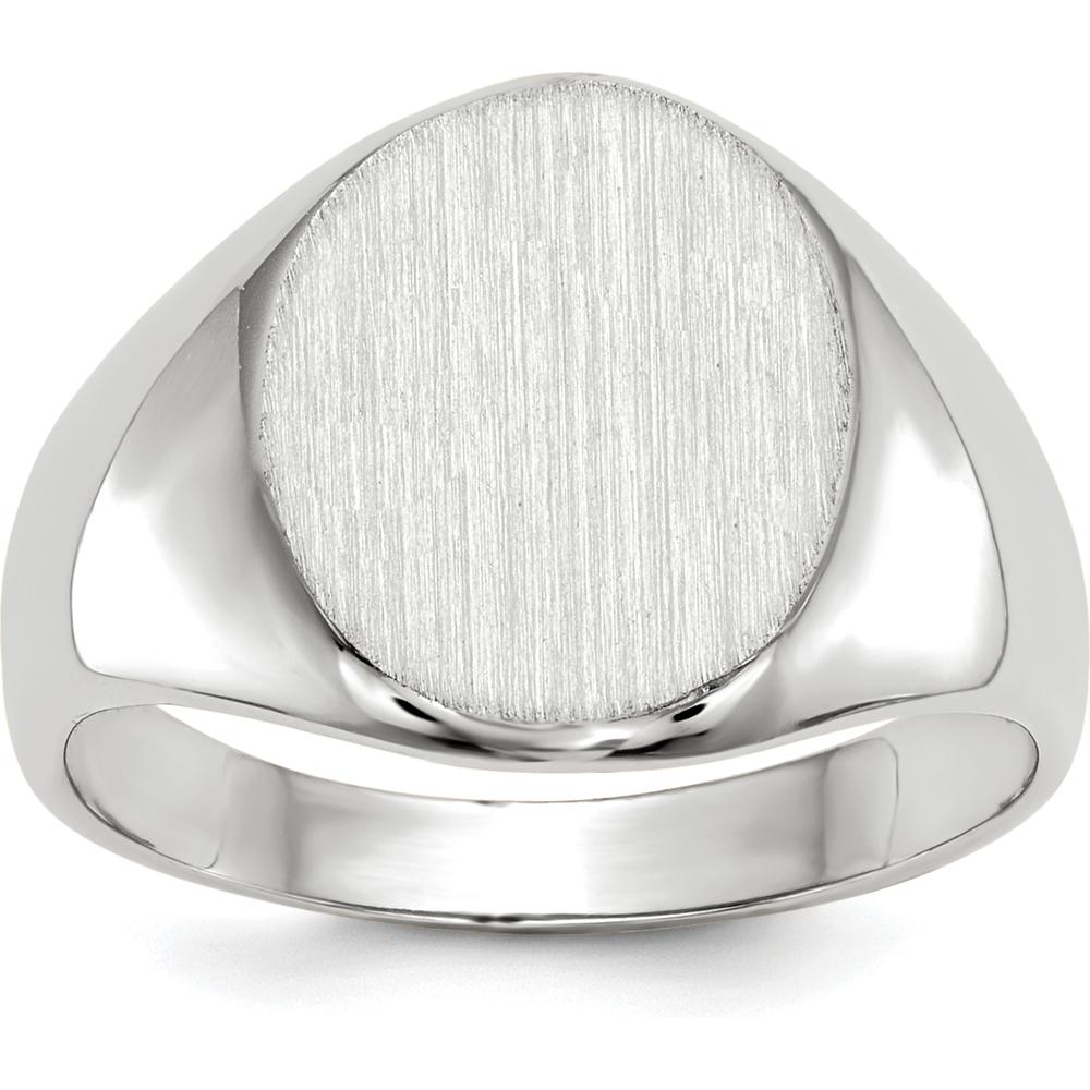 14K White Gold Open Back Signet Ring with Polished Satin Finish - Customizable Engravable Design by 0