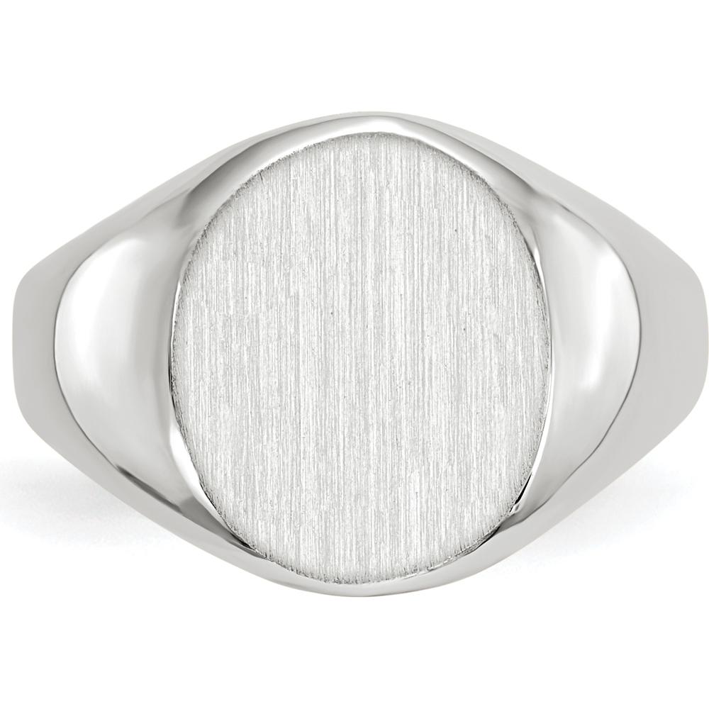 14K White Gold Open Back Signet Ring with Polished Satin Finish - Customizable Engravable Design by 0