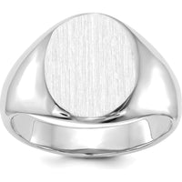14K White Gold Open Back Signet Ring with Satin and Brushed Finish - Engravable 11.0x13.0mm Top by 0