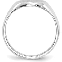 14K White Gold Open Back Signet Ring with Satin and Brushed Finish - Engravable 11.0x13.0mm Top by 0